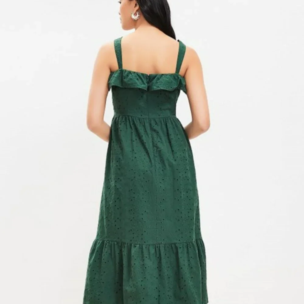 Eyelet Ruffle Square Neck Midi Dress - Picture 3 of 7
